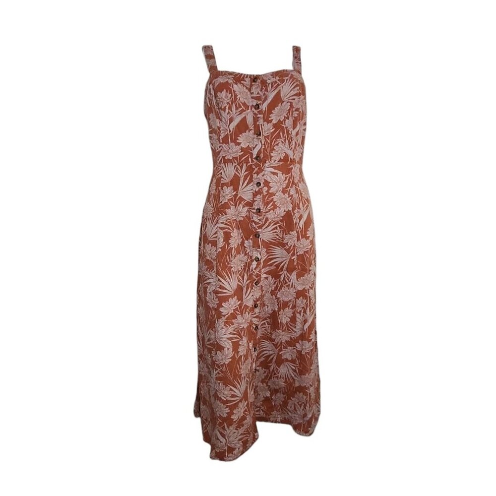 Angels Dress Womens Size M Medium Orange White Floral Button Front Linen‎ Blend
